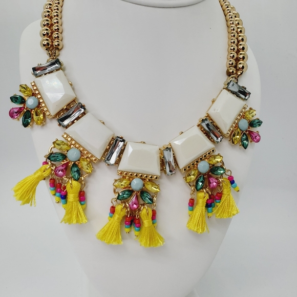 NEW 18" GOLD STONE CRYSTAL TASSELS NECKLACE MACYS - Picture 8 of 10